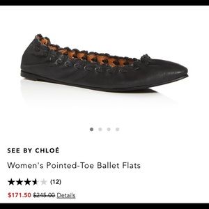 See by Chloe Pointed Toe Ballet Flats SZ 7.5